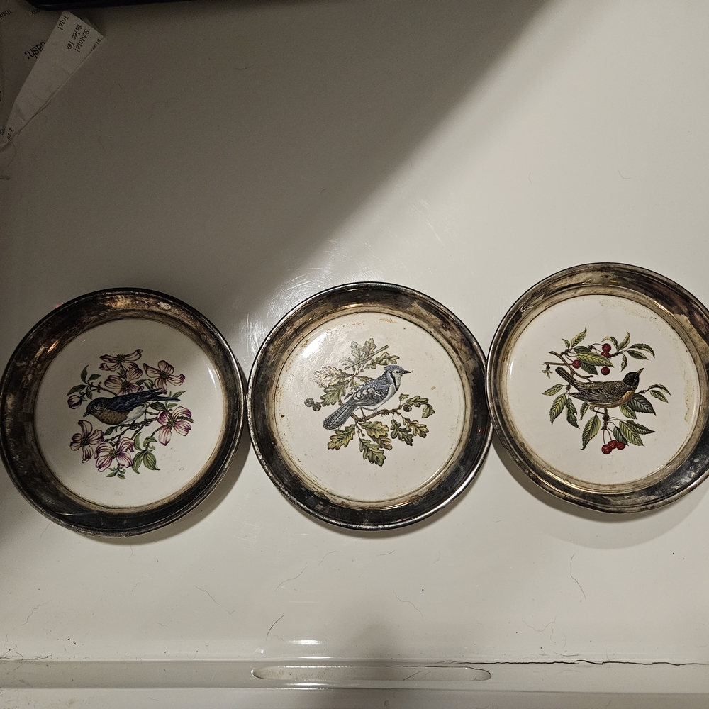 Set of Three Vintage Bird Design Coasters